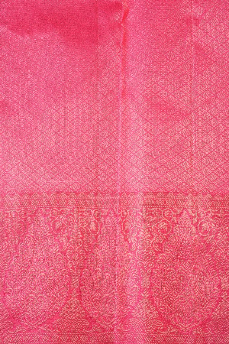 Honey Orange Kanchipuram Silk Sarees with Silver Zari Floral Patterns view 3
