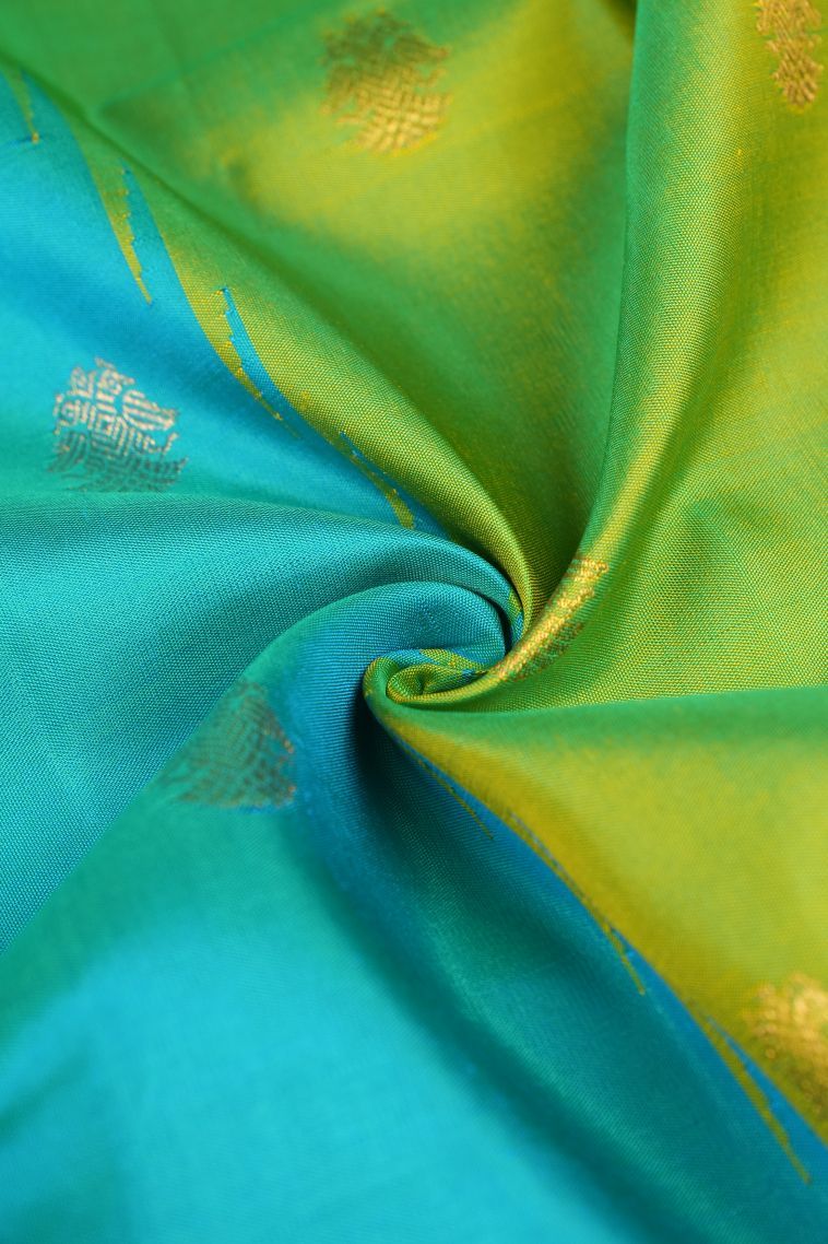 Cerulean Blue Kanchipuram Silk Sarees with Gold Zari Geometric Shapes view 4