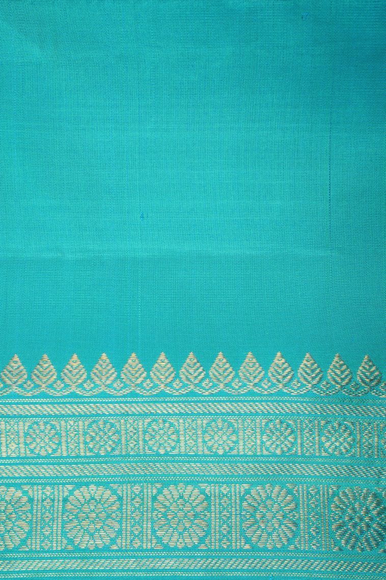 Cerulean Blue Kanchipuram Silk Sarees with Gold Zari Geometric Shapes view 3