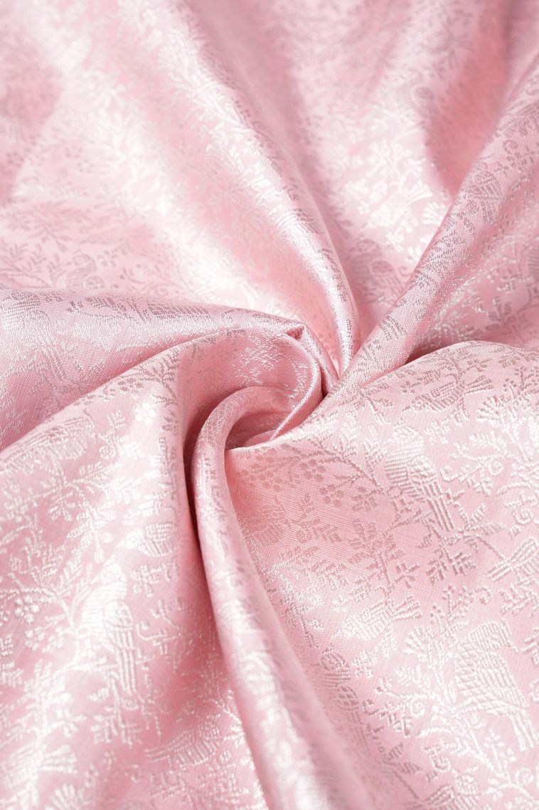 Blush Pink Kanchipuram Silk Sarees with Silver Zari Floral Patterns view 4