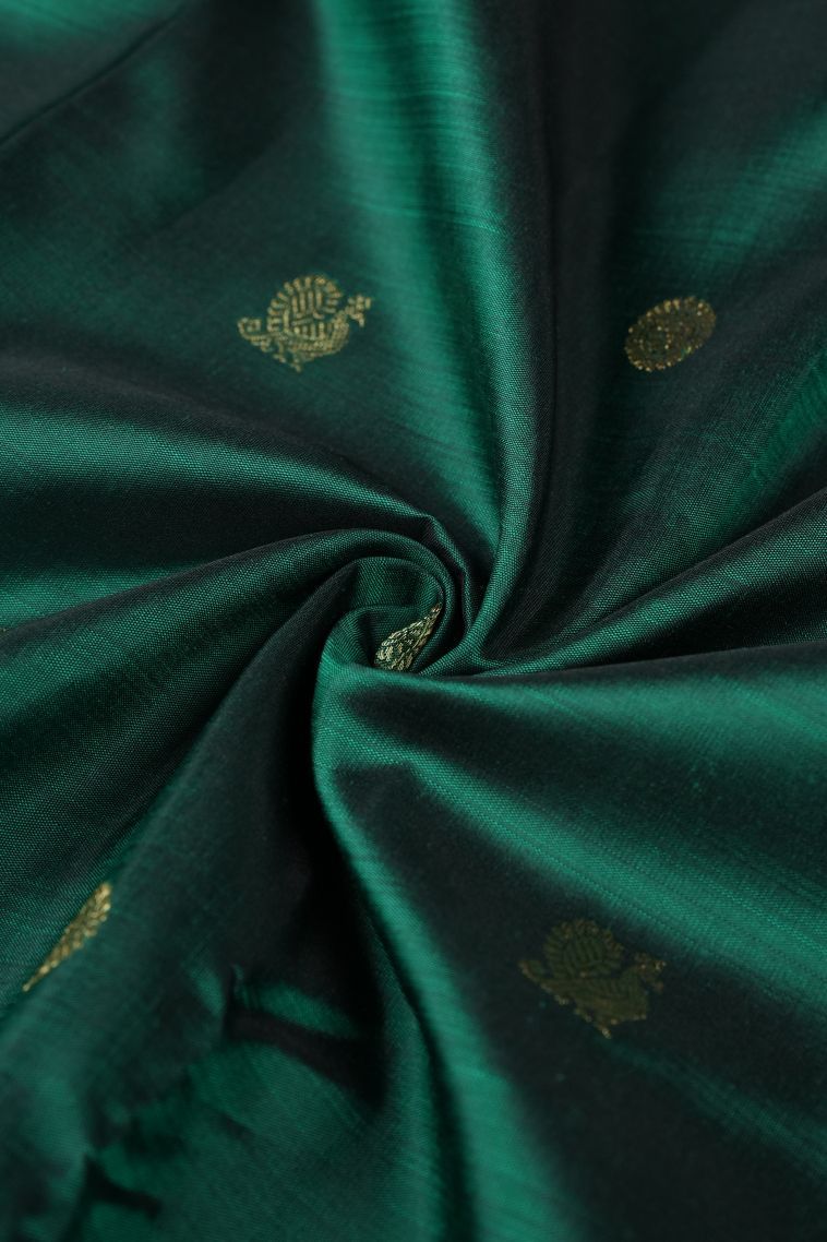 Bottle Green Kanchipuram Silk Sarees with Gold Zari Peacock Motifs view 4