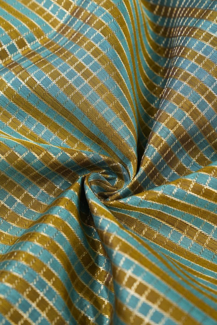 Olive Green Kanchipuram Silk Sarees with Gold And Silver Zari Checks view 4