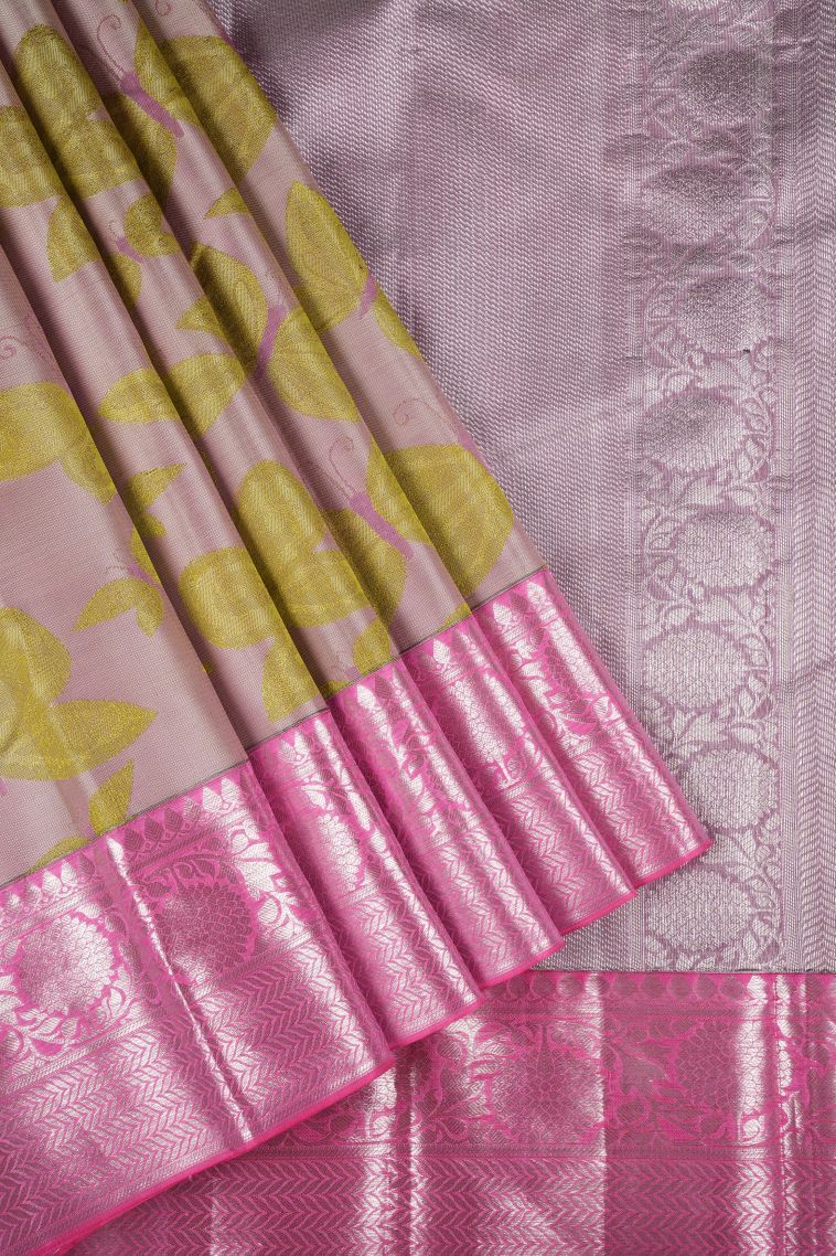 Crepe Pink Kanchipuram Silk Sarees with Without Zari Zari Floral Patterns view 1
