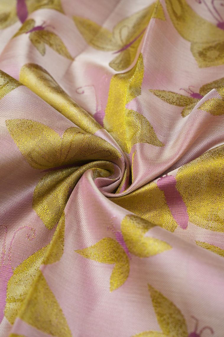 Crepe Pink Kanchipuram Silk Sarees with Without Zari Zari Floral Patterns view 4
