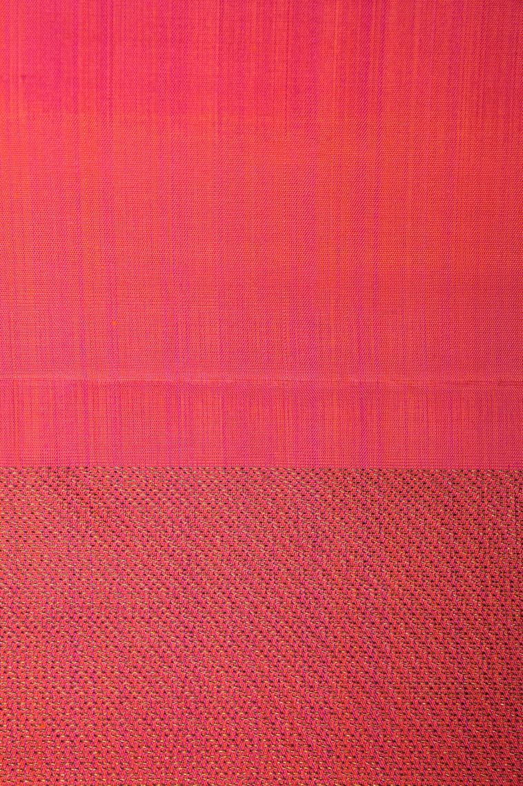 Strawberry Pink Kanchipuram Silk Sarees with Gold Zari Floral Patterns view 3