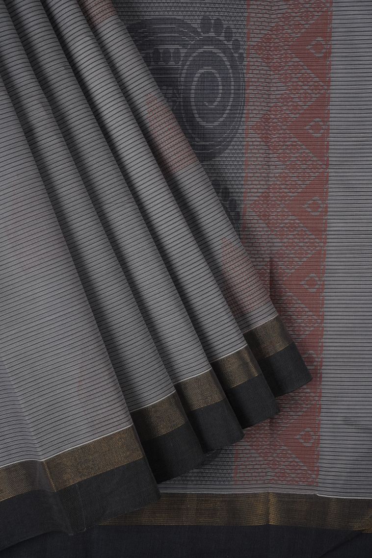 Slate Blue Kanchi Cotton Sarees with Without Zari Zari Stripes view 1