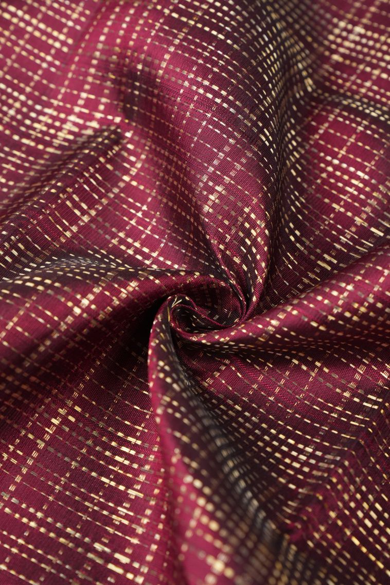 Apple Red Kanchipuram Silk Sarees with Gold Zari Checks view 4