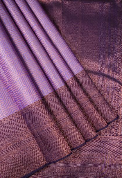 Lilac Purple Kanchipuram Silk Sarees with Gold Zari Geometric Shapes