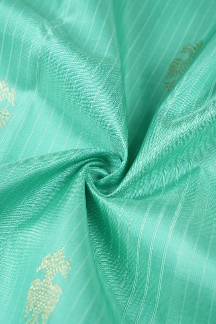 Sky Blue Kanchipuram Silk Sarees with Gold Zari Peacock Motifs view 4