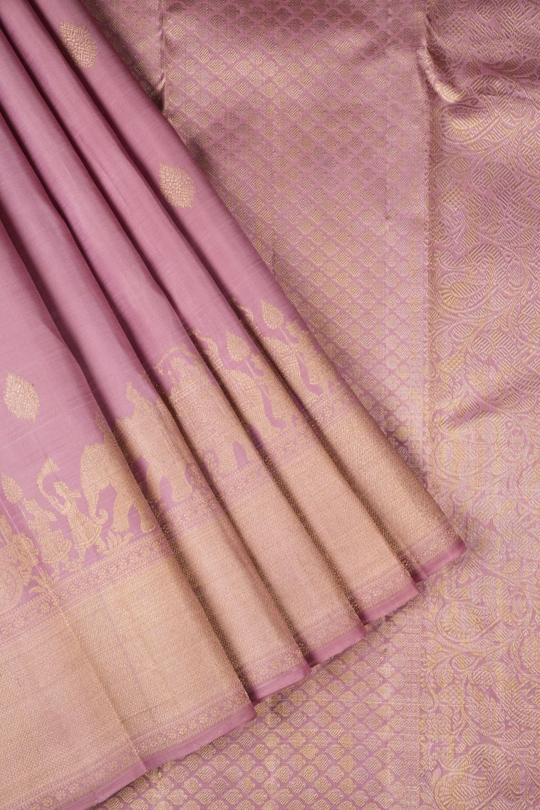 Lemonade Pink Kanchipuram Silk Sarees with Gold Zari Buttis (small Dots Or Motifs) view 1