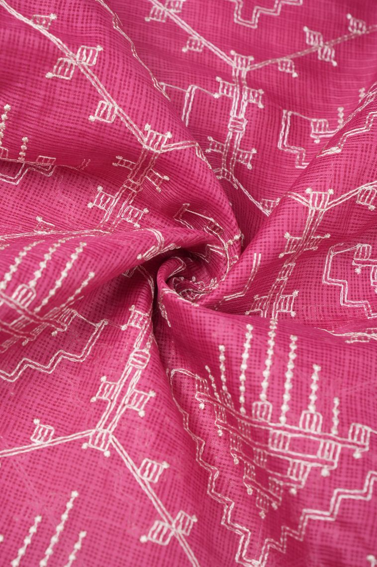 Fuscia Pink Tussar Saree with Without Zari Zari Floral Patterns view 4
