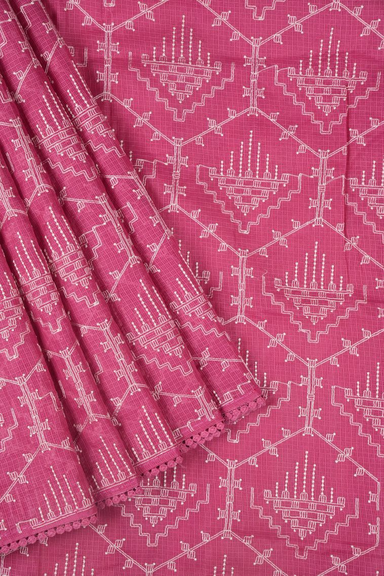 Fuscia Pink Tussar Saree with Without Zari Zari Floral Patterns view 1