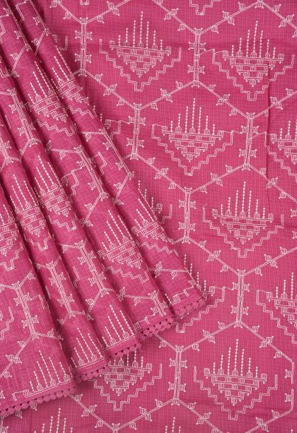 Fuscia Pink Tussar Saree with Without Zari Zari Floral Patterns