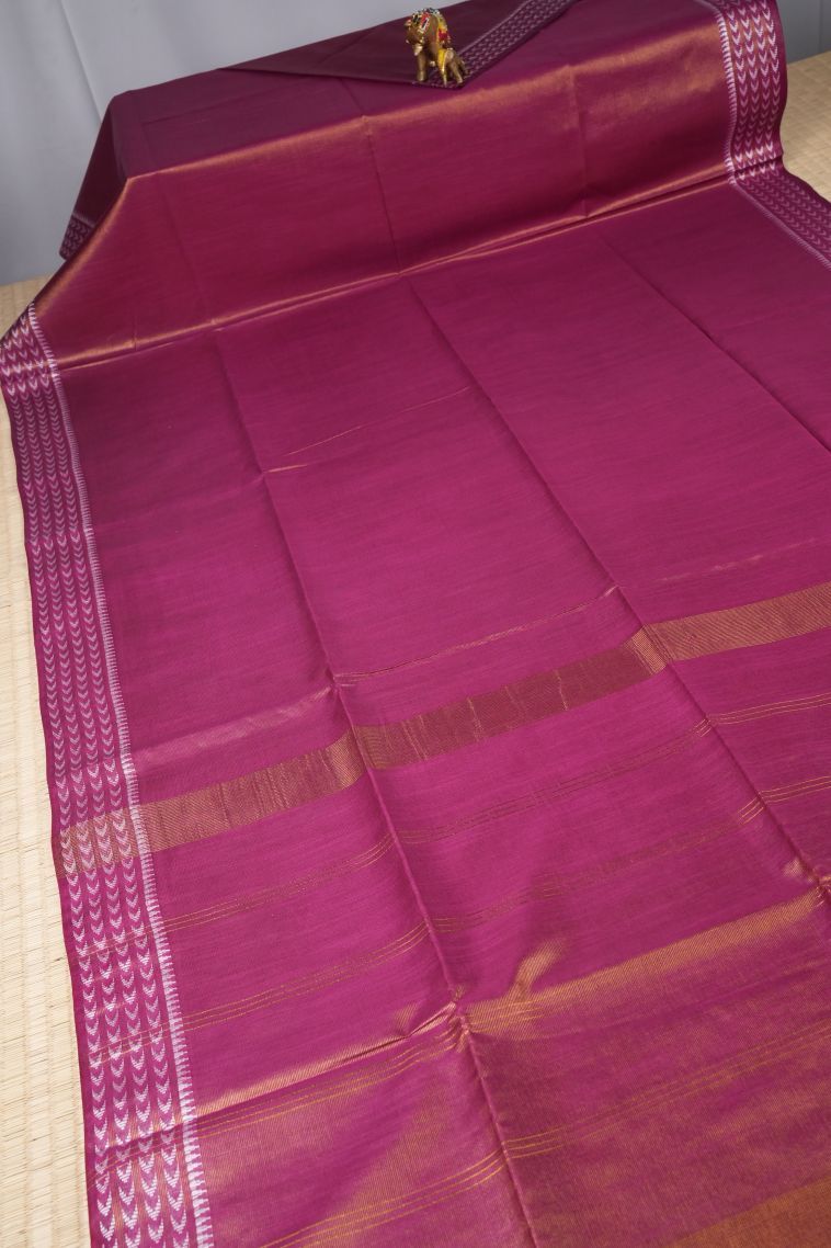 Magenta Purple Tussar Saree with Without Zari Zari Plain view 2