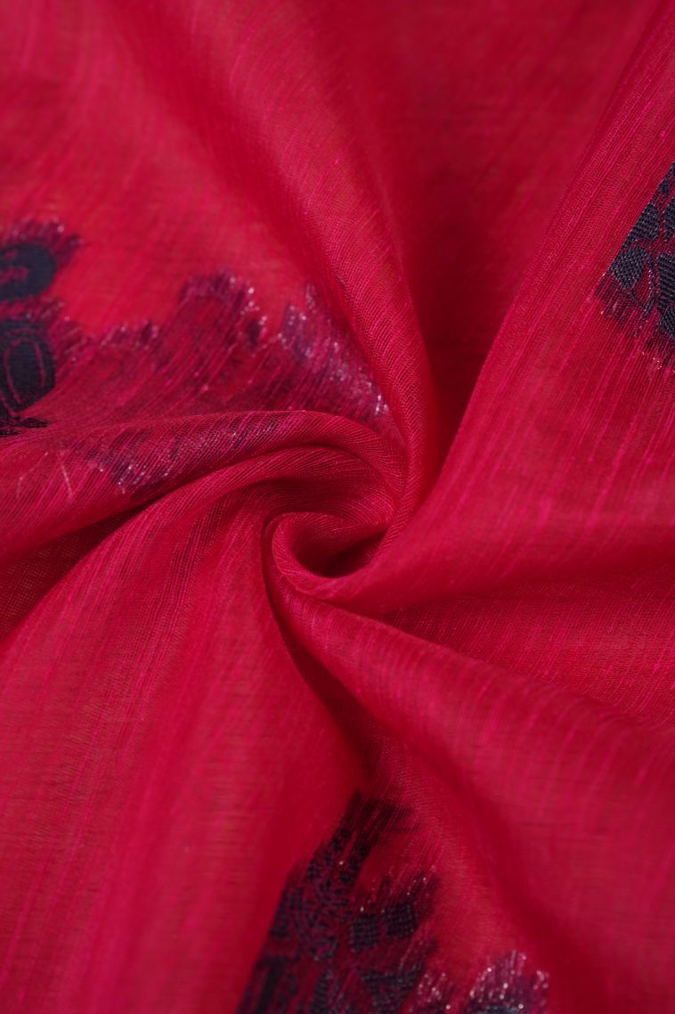 Rose  Red Tussar Saree with Bronze Zari Buttis (small Dots Or Motifs) view 4