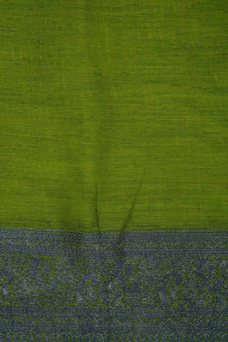 Basil Green Tussar Saree with Bronze Zari Buttis (small Dots Or Motifs) view 3