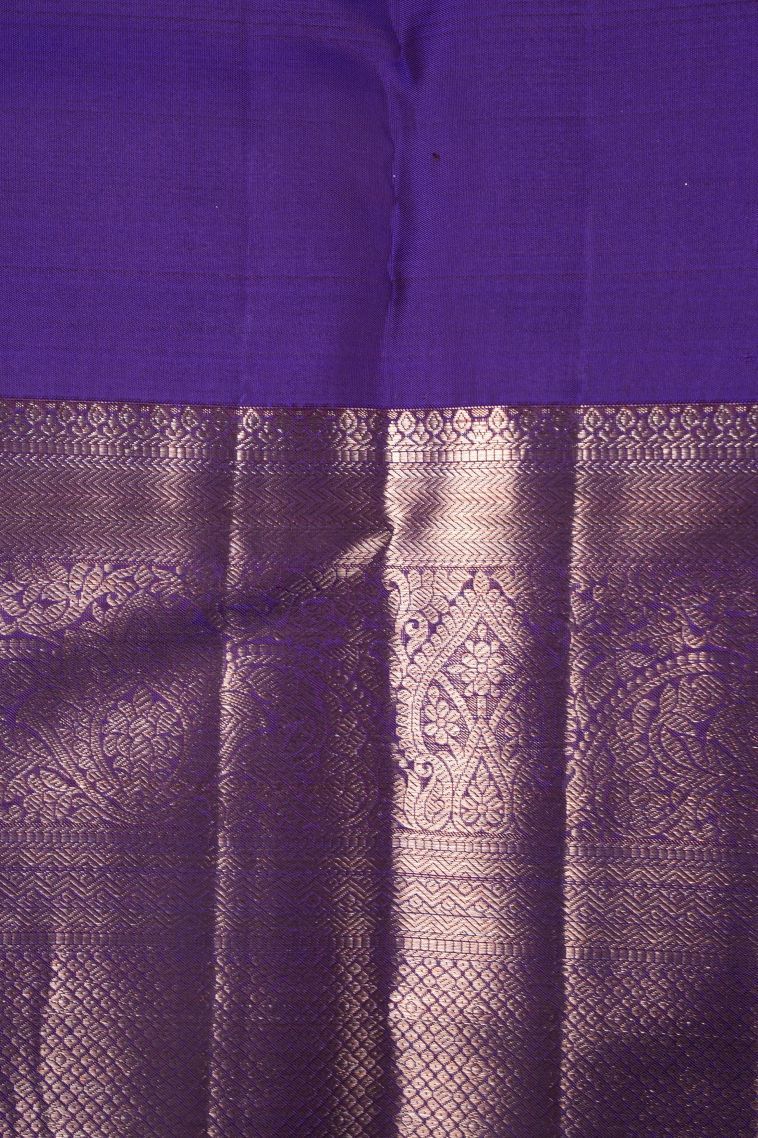 Magenta Purple Kanchipuram Silk Sarees with Copper Zari Floral Patterns view 3