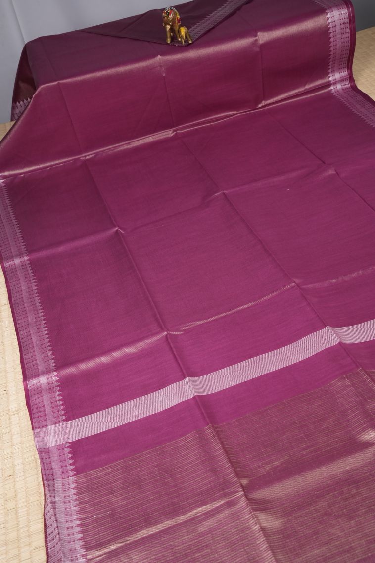 Lilac Purple Tussar Saree with Without Zari Zari Plain view 2