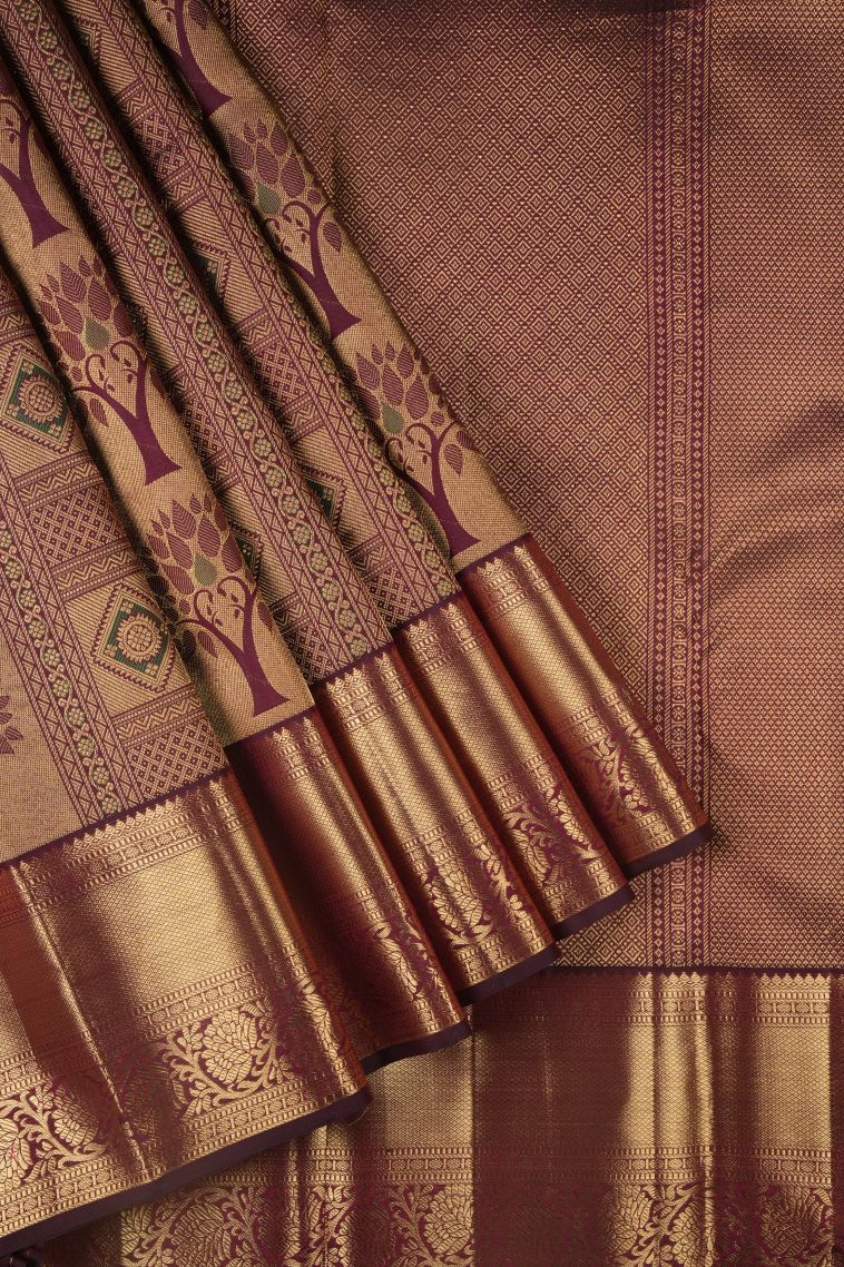 Bindi Red Kanchipuram Silk Sarees with Gold Zari Floral Patterns view 1