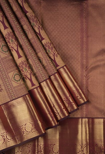 Bindi Red Kanchipuram Silk Sarees with Gold Zari Floral Patterns