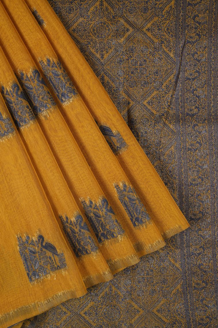 Gold Tussar Saree with Bronze Zari Buttis (small Dots Or Motifs) view 1