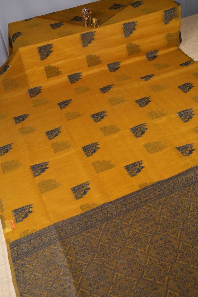 Gold Tussar Saree with Bronze Zari Buttis (small Dots Or Motifs) view 2