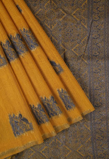 Gold Tussar Saree with Bronze Zari Buttis (small Dots Or Motifs)