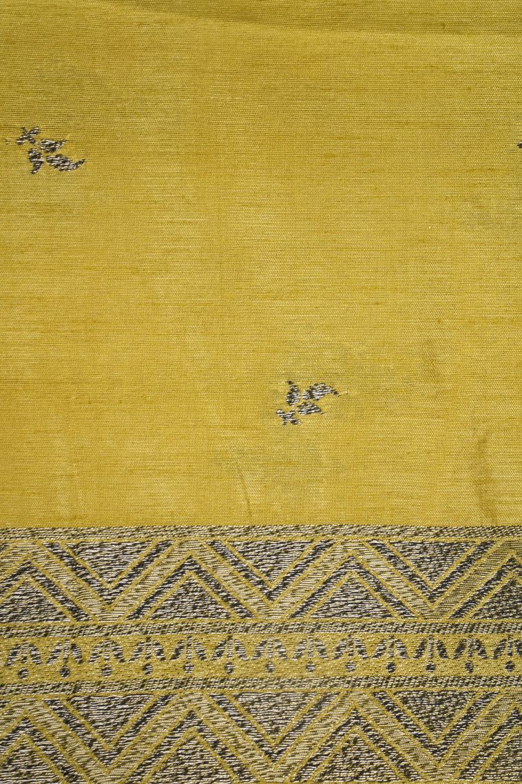 Latte Yellow Tussar Saree with Bronze Zari Buttis (small Dots Or Motifs) view 3