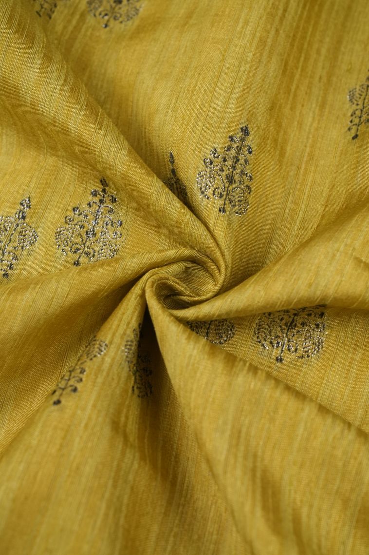 Latte Yellow Tussar Saree with Bronze Zari Buttis (small Dots Or Motifs) view 4