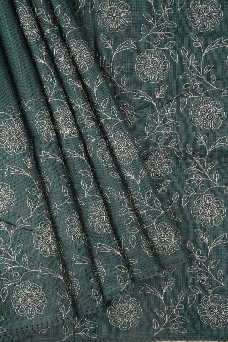 Aegean Blue Tussar Saree with Without Zari Zari Floral Patterns view 1