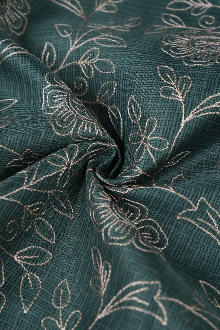 Aegean Blue Tussar Saree with Without Zari Zari Floral Patterns view 4