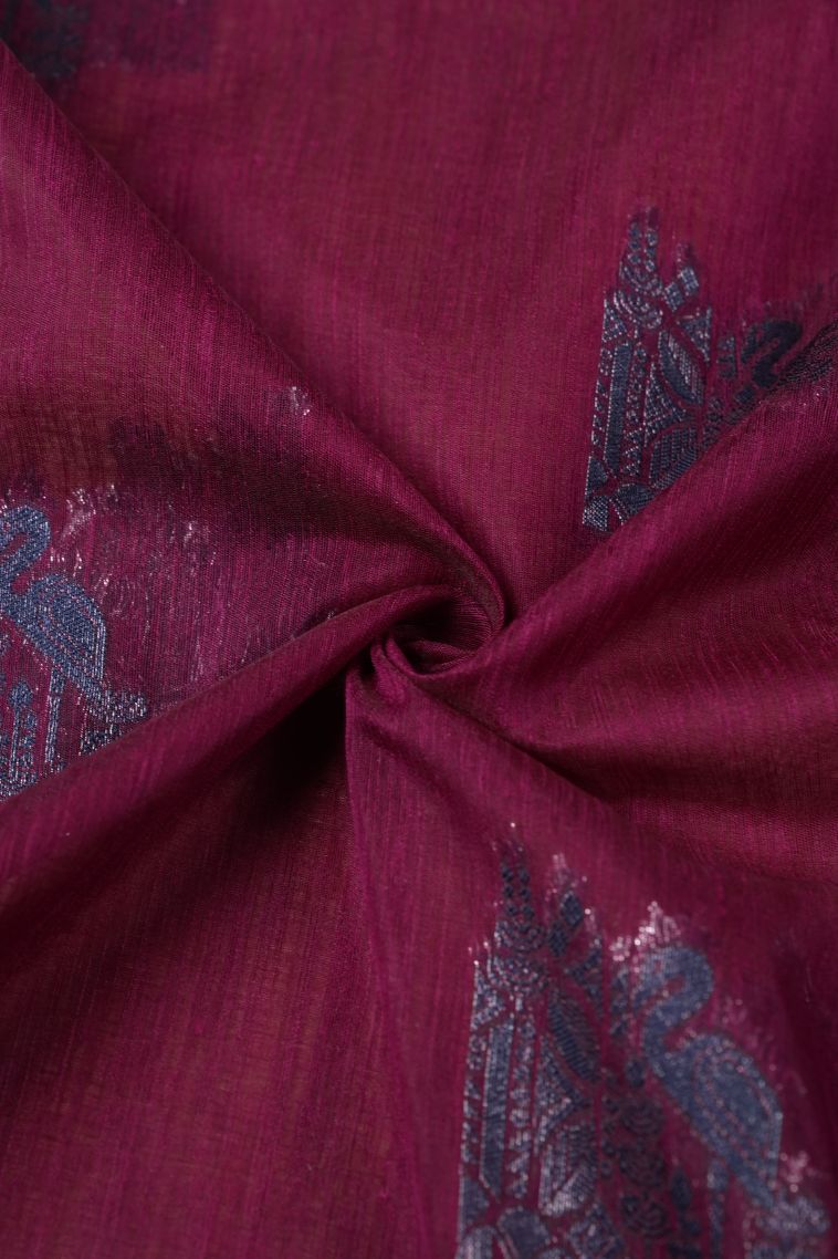 Magenta Purple Tussar Saree with Bronze Zari Buttis (small Dots Or Motifs) view 4