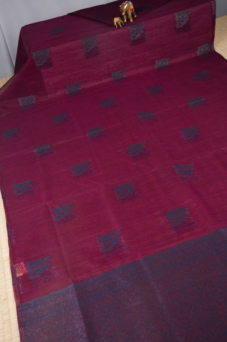 Magenta Purple Tussar Saree with Bronze Zari Buttis (small Dots Or Motifs) view 2