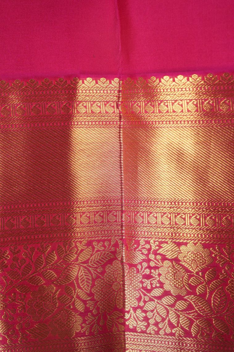 Mint Green Kanchipuram Silk Sarees with Gold Zari Floral Patterns view 3
