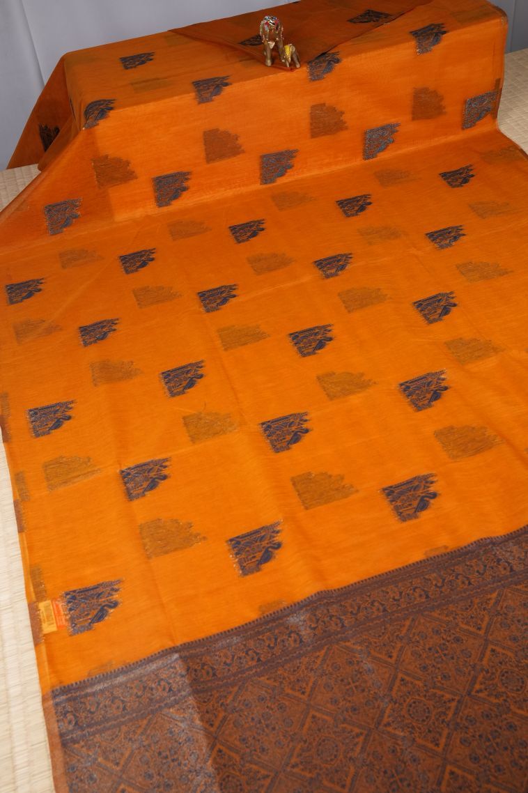 Apricot Orange Tussar Saree with Bronze Zari Buttis (small Dots Or Motifs) view 2