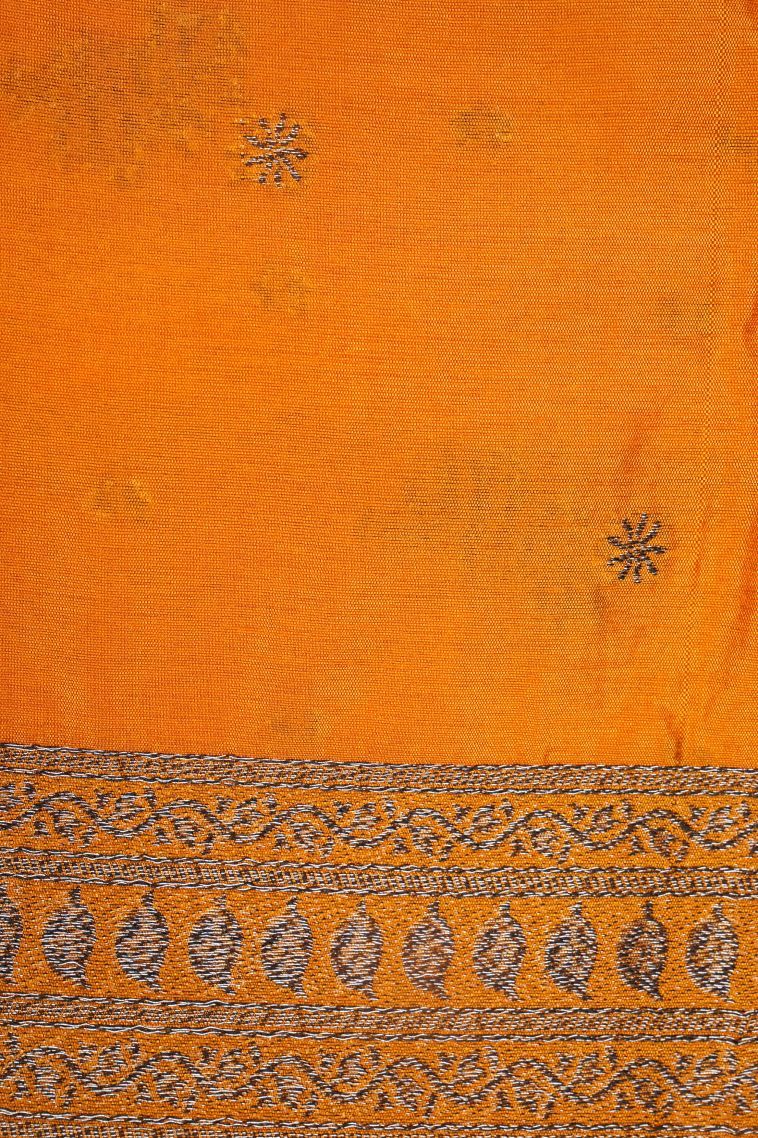 Merigold Orange Tussar Saree with Bronze Zari Buttis (small Dots Or Motifs) view 3
