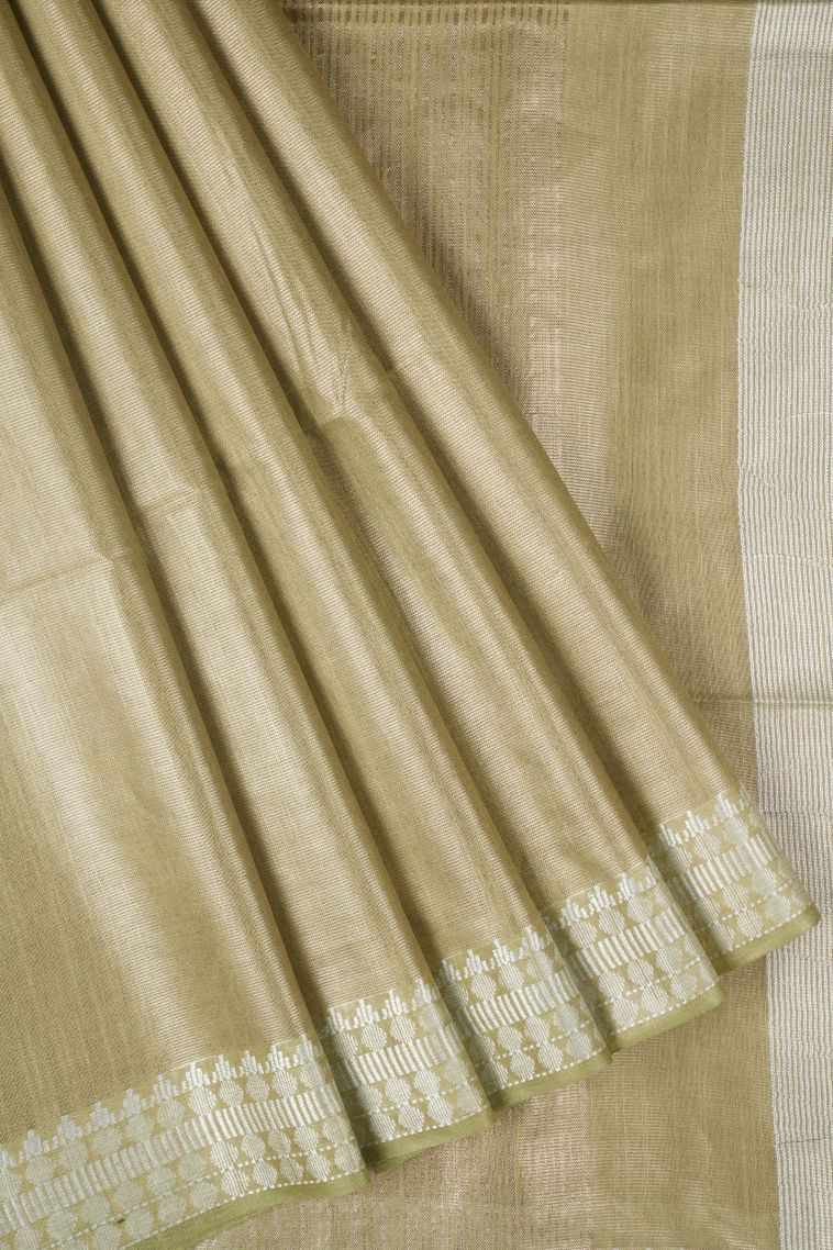 Olive Green Tussar Saree with Without Zari Zari Plain view 1
