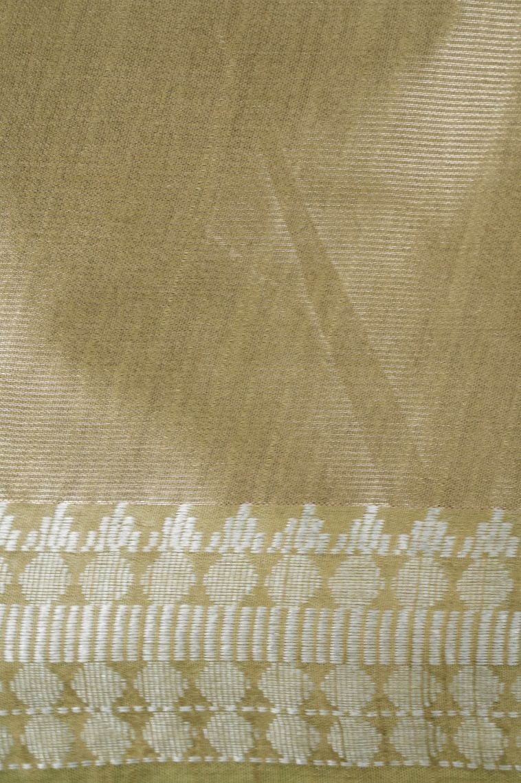 Olive Green Tussar Saree with Without Zari Zari Plain view 3