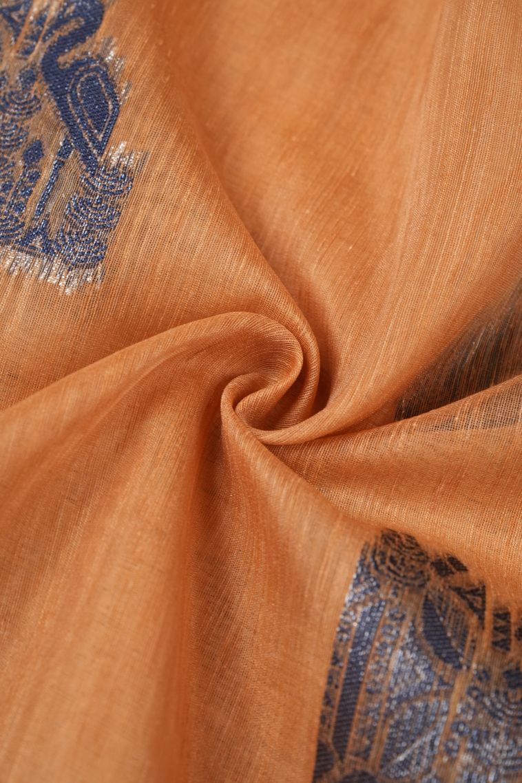 Cream White Tussar Saree with Bronze Zari Buttis (small Dots Or Motifs) view 4