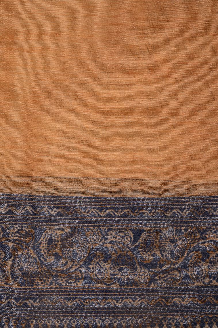 Cream White Tussar Saree with Bronze Zari Buttis (small Dots Or Motifs) view 3