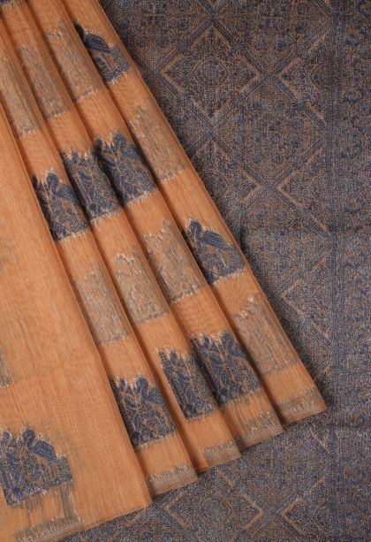 Cream White Tussar Saree with Bronze Zari Buttis (small Dots Or Motifs)