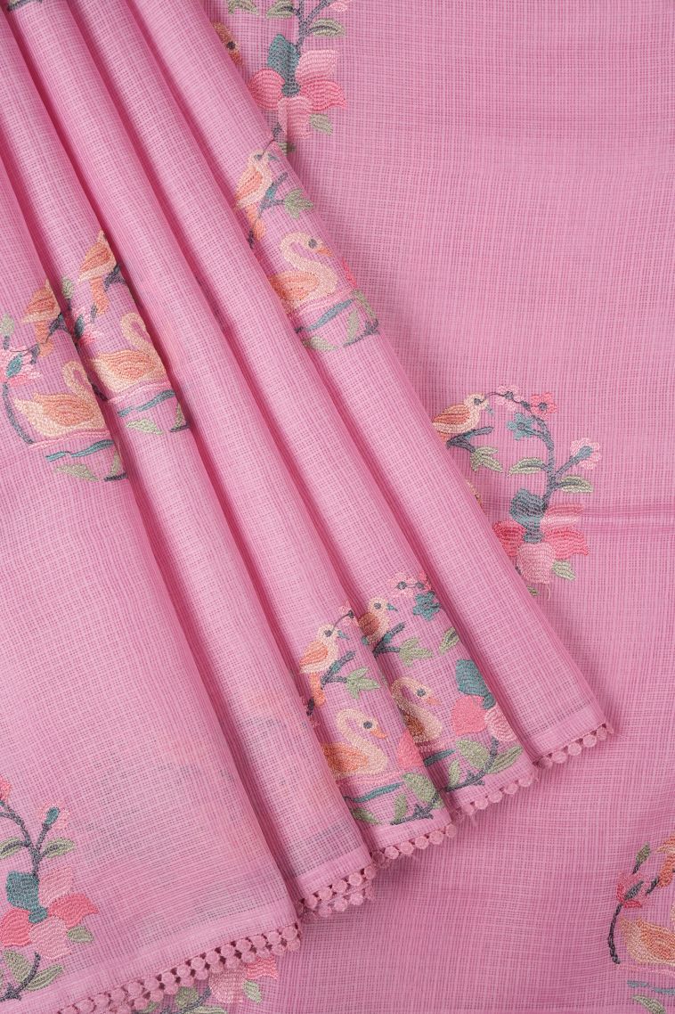 Ballet Pink Organza Saree with Without Zari Zari Buttis (small Dots Or Motifs) view 1