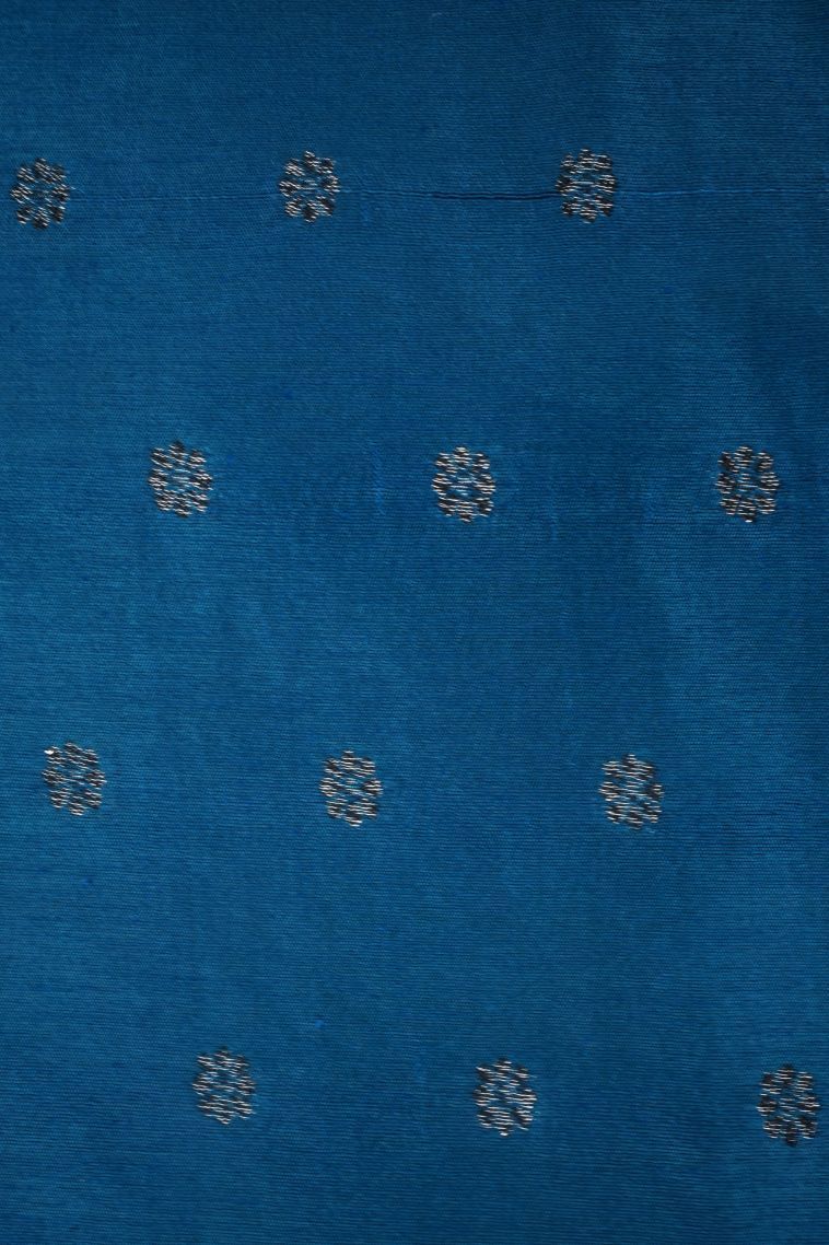 Sapphire Blue Tussar Saree with Bronze Zari Buttis (small Dots Or Motifs) view 3