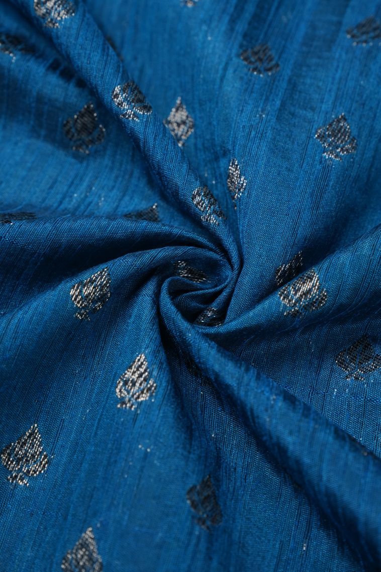 Sapphire Blue Tussar Saree with Bronze Zari Buttis (small Dots Or Motifs) view 4