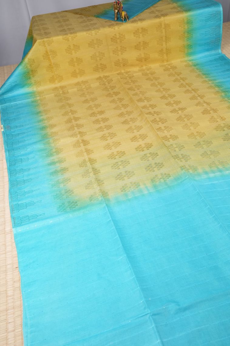 Gold Tussar Saree with Without Zari Zari Plain view 2