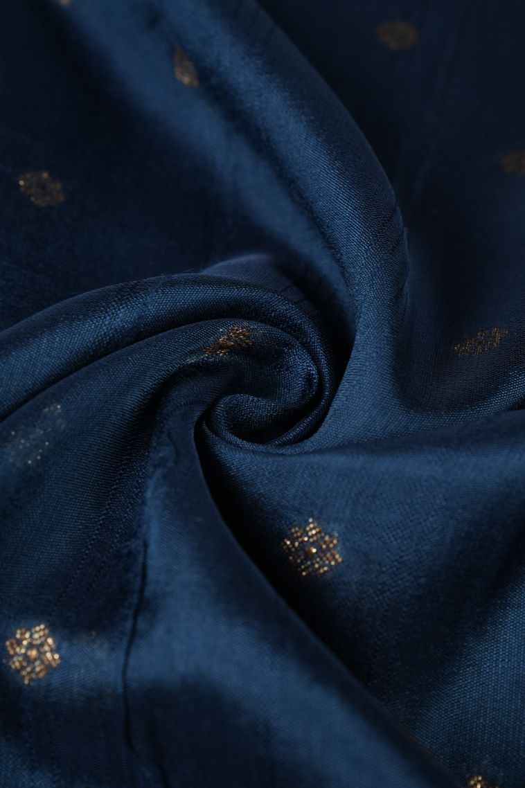 Peacock Blue Banaras Sarees with Gold Zari Buttis (small Dots Or Motifs) view 4