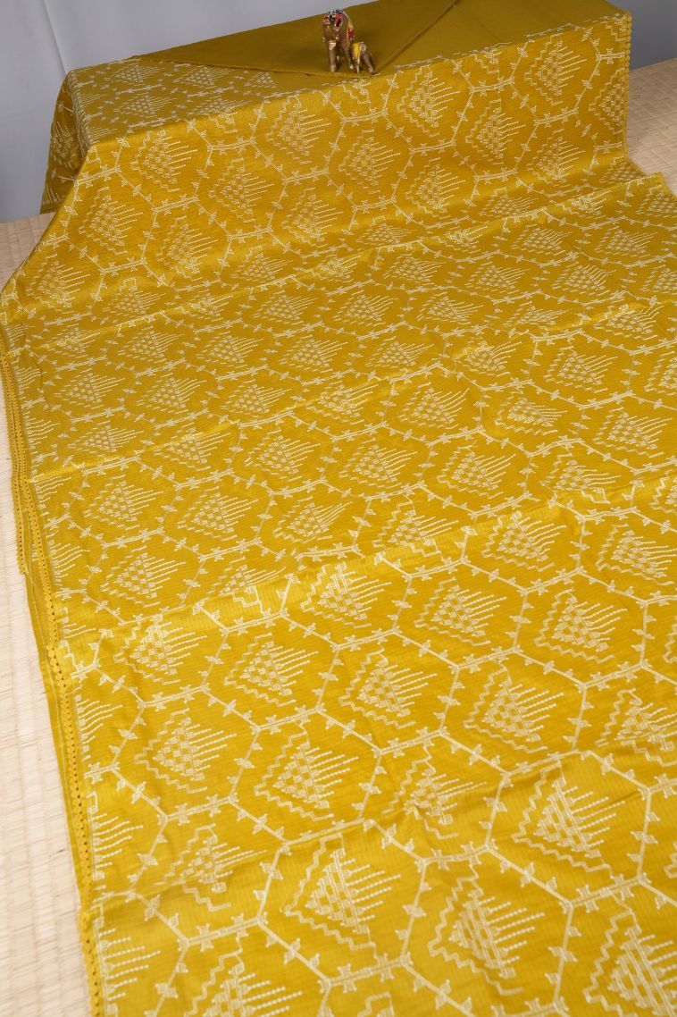 Lemon Yellow Organza Saree with Without Zari Zari Floral Patterns view 2