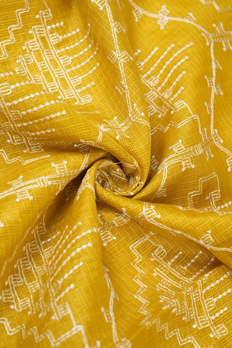 Lemon Yellow Organza Saree with Without Zari Zari Floral Patterns view 4
