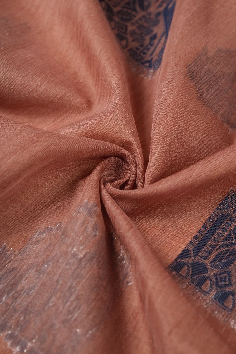 Peach Pink Tussar Saree with Bronze Zari Buttis (small Dots Or Motifs) view 4