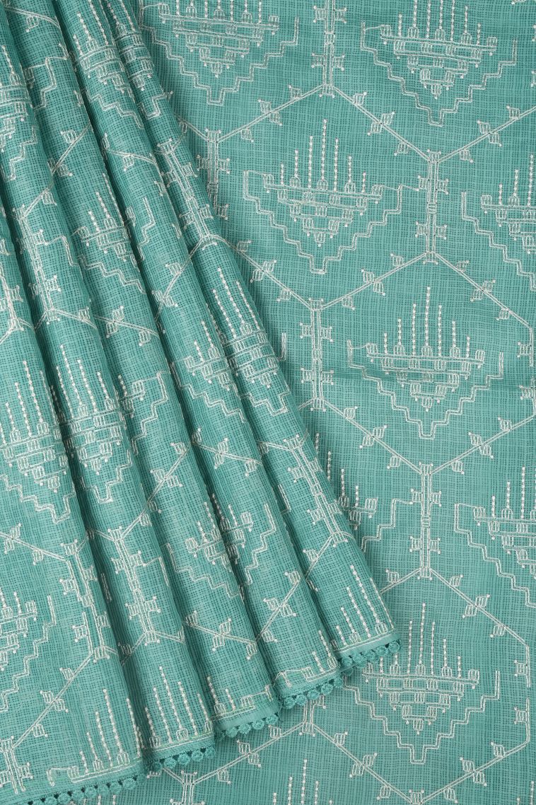 Arctic Blue Organza Saree with Without Zari Zari Floral Patterns view 1